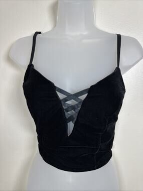 Womens Collectif Black Velvet Corset Tank S Whimsigoth Witchy V Neck Cropped